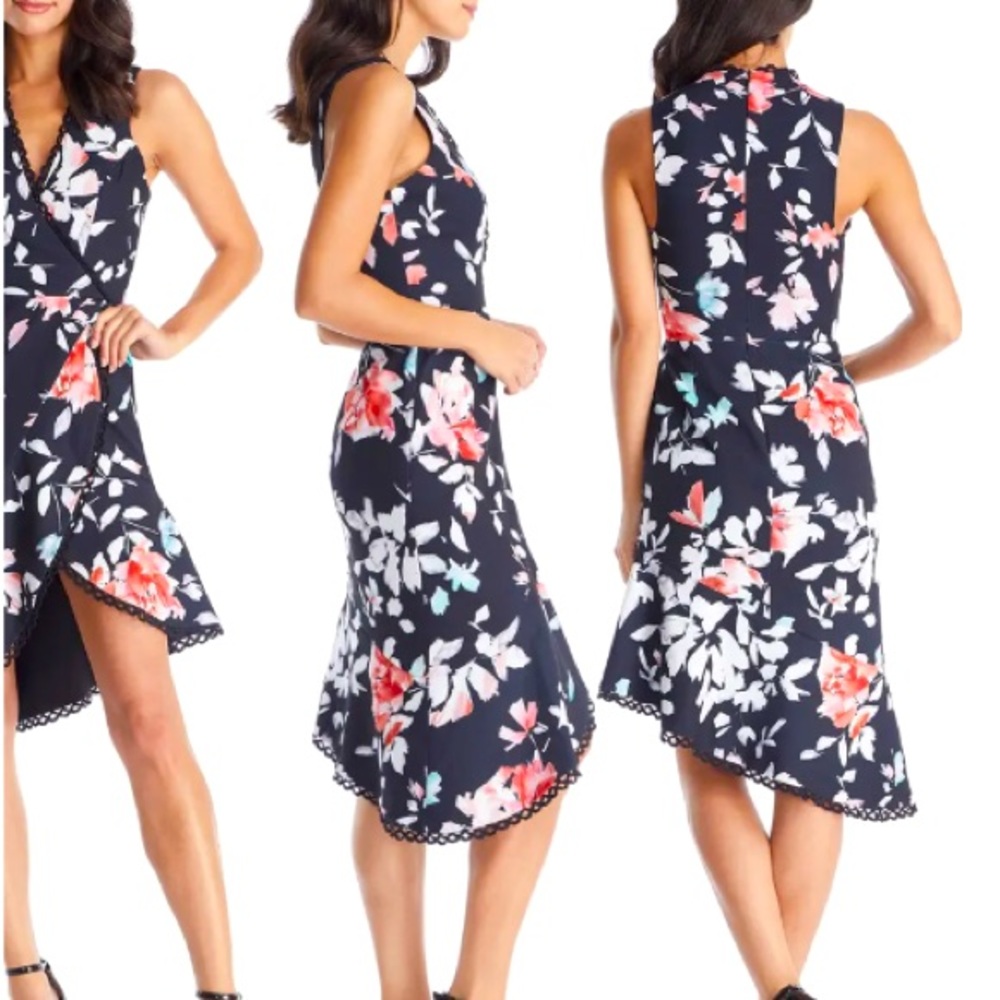 Dress The Population Floral Print Wrap Dress NWT - Picture 2 of 9